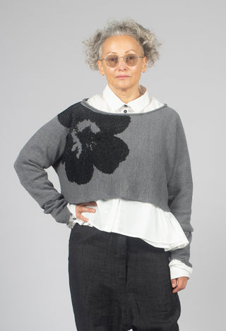 Cropped Jumper in Dark Grey with Blackflock - 3720705