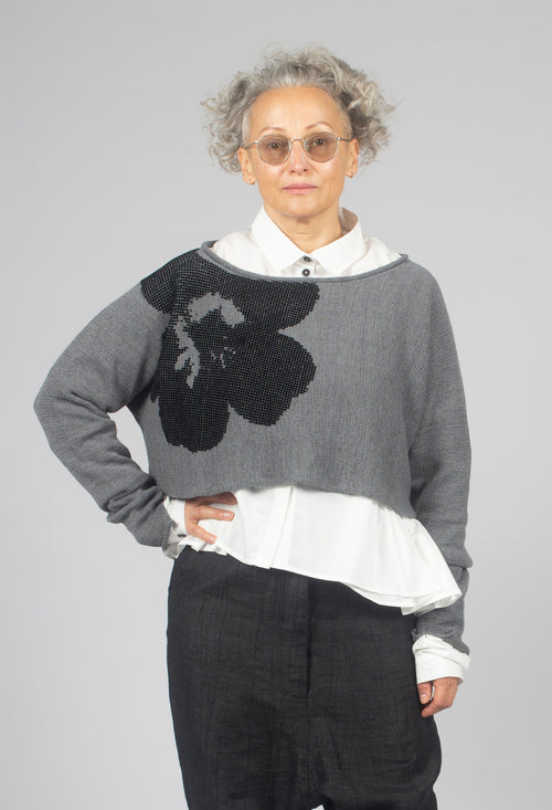 Cropped Jumper in Dark Grey with Blackflock - 3720705