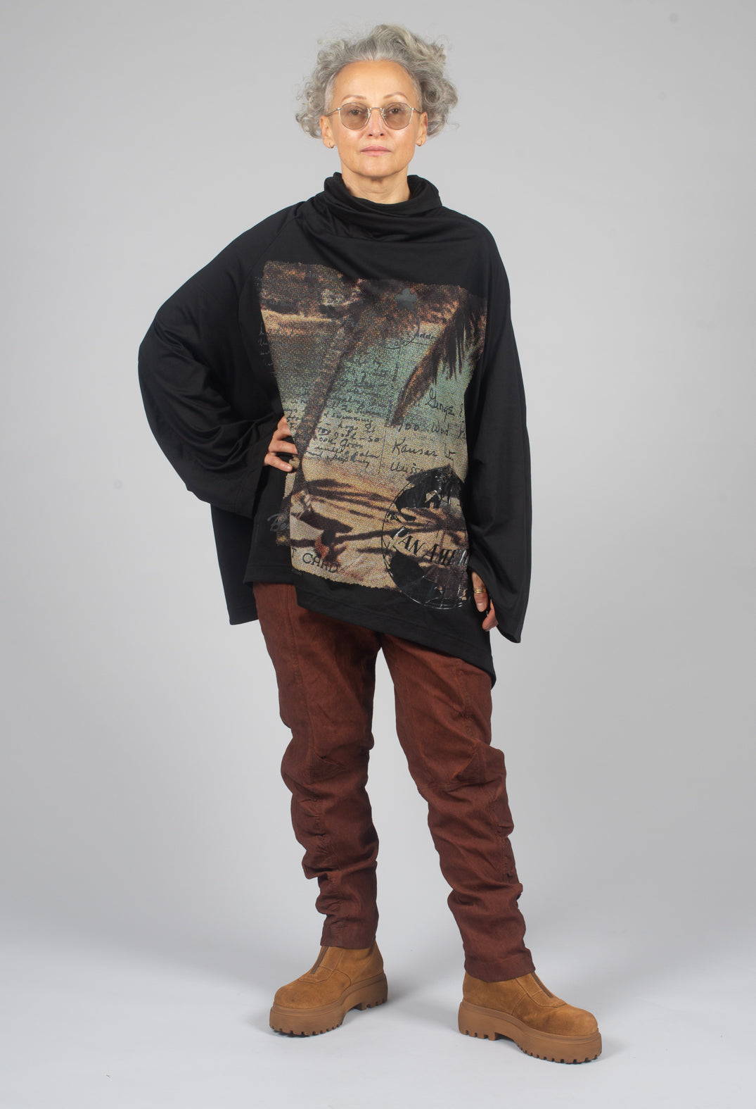 Slim Fit Trousers with Ruched Leg in Crab Cloud - 2120104