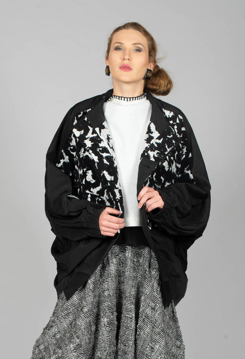 Zip Up Collarless Jacket in Black