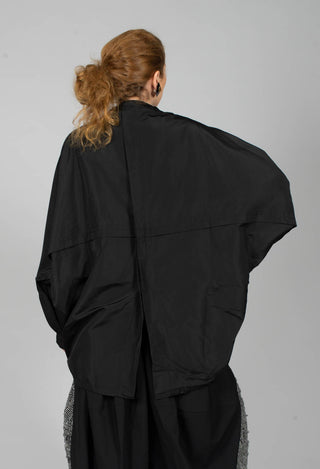 Zip Up Collarless Jacket in Black