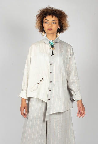 Asymmetric Shirt in Grey and Off White Stripe