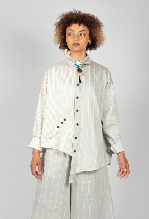 Asymmetric Shirt in Grey and Off White Stripe