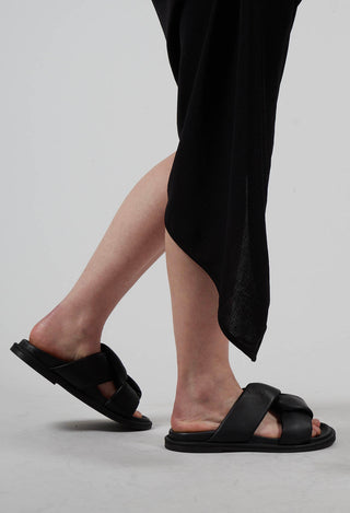 Double Cross Over Strap Flat Sandal in Gasoline Nero