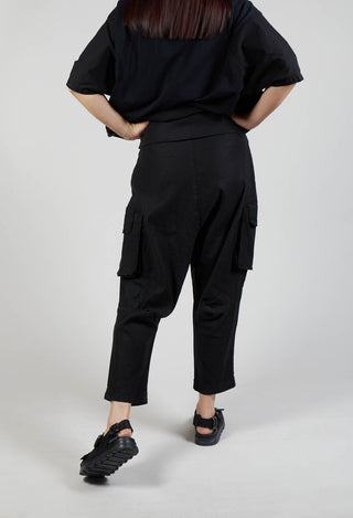 Drop Crotch Cargo Style Trousers in Black