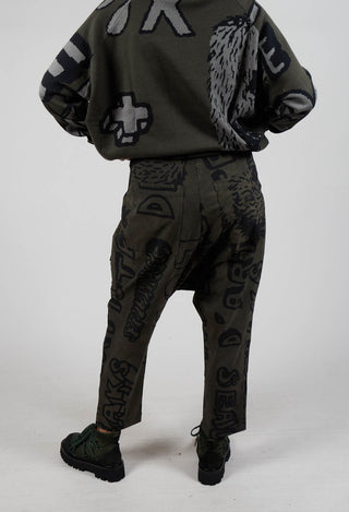 Drop Crotch Trousers with Tapered Leg in Jungle Big Print