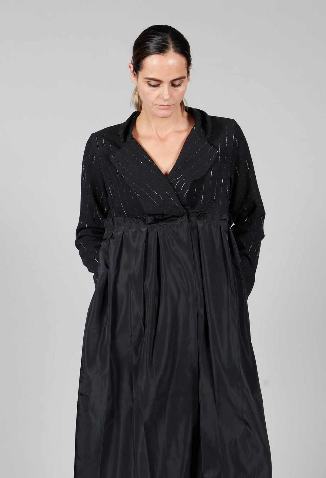 Dust Coat Pleated Dress in Black