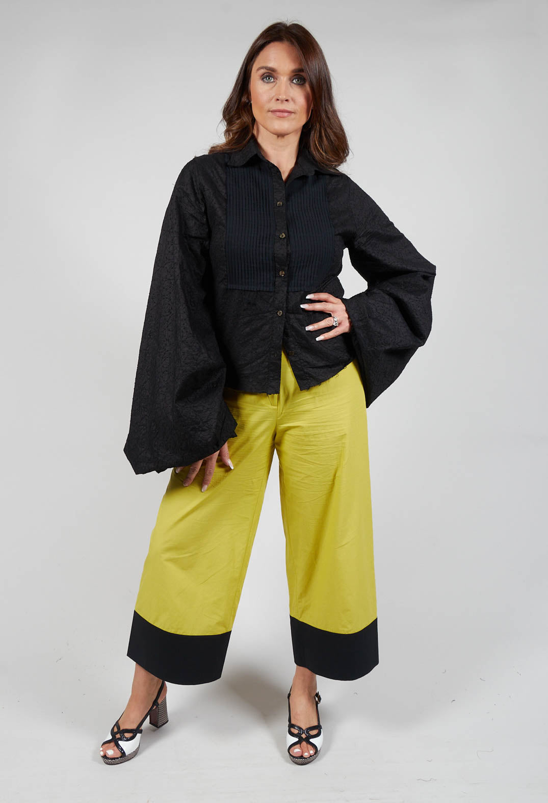 Colour Block Wide Leg Trousers in Haruna Green / Black