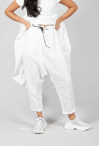 Button Up Drop Crotch Trousers in Star White