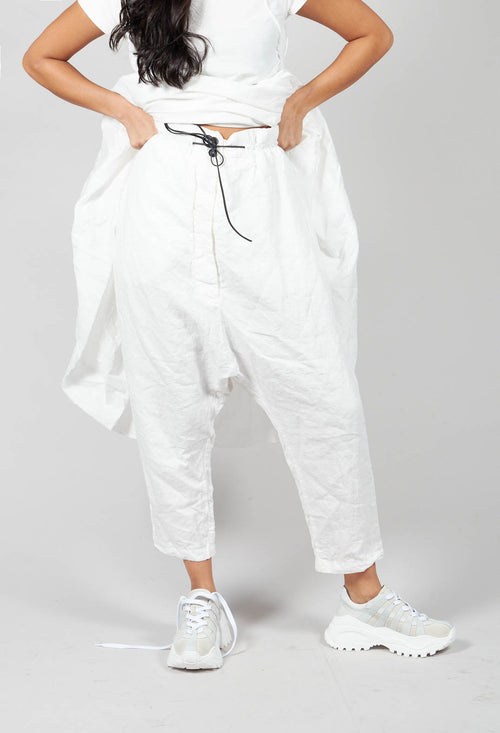 Button Up Drop Crotch Trousers in Star White
