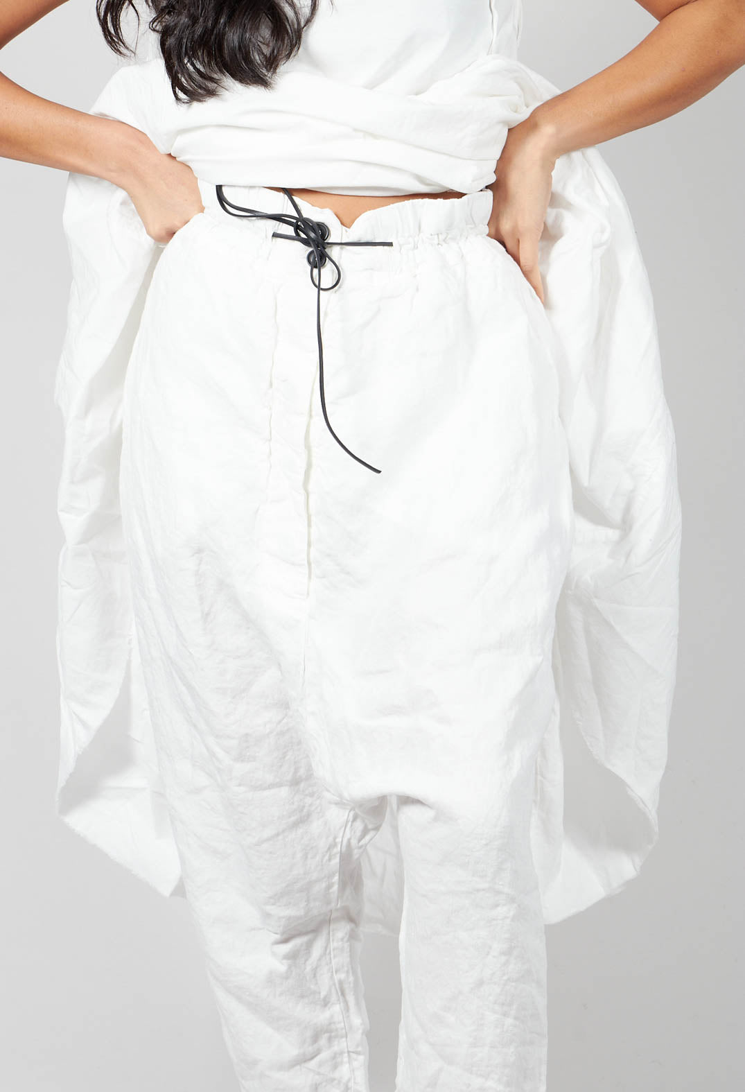 Button Up Drop Crotch Trousers in Star White