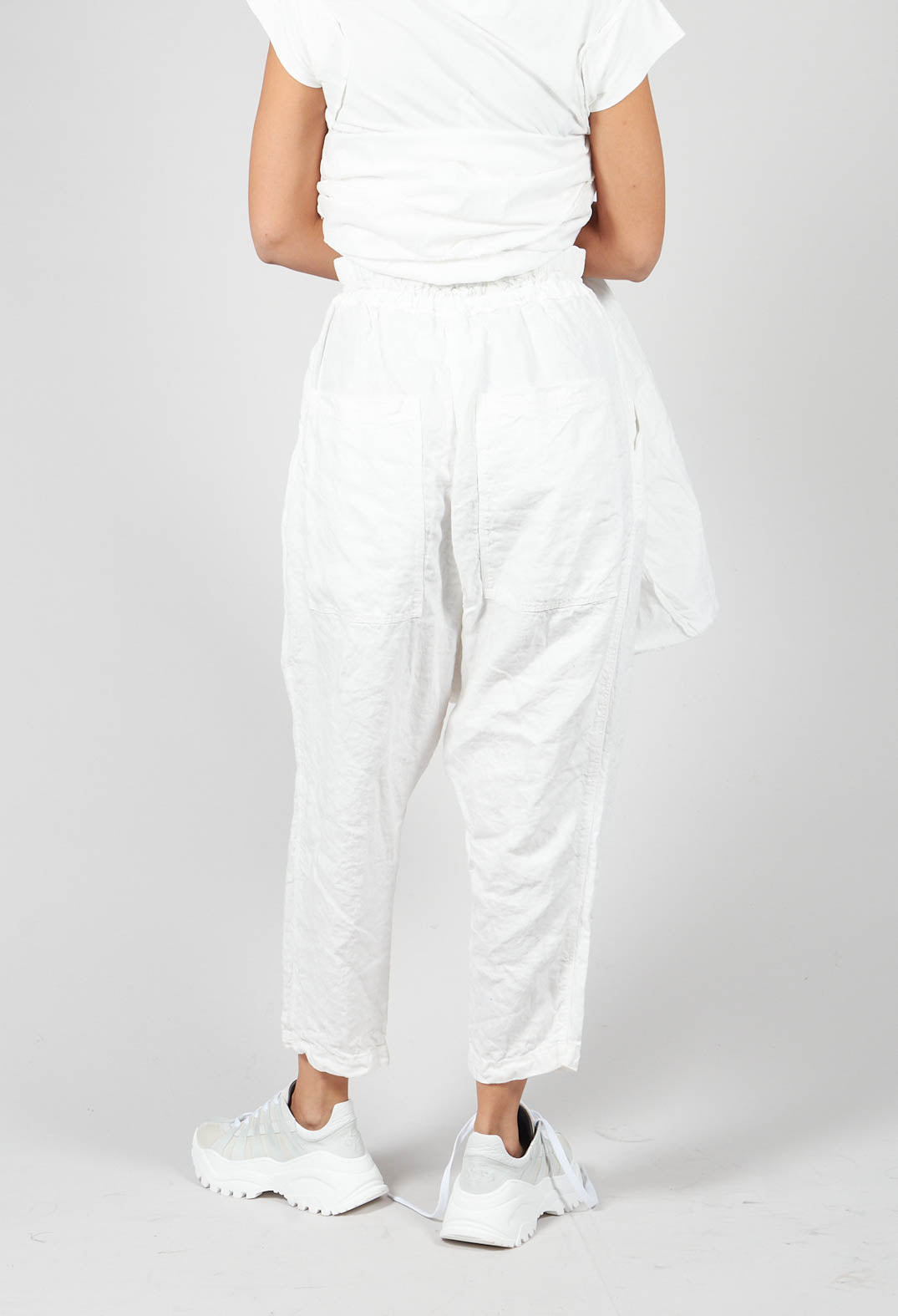 Button Up Drop Crotch Trousers in Star White