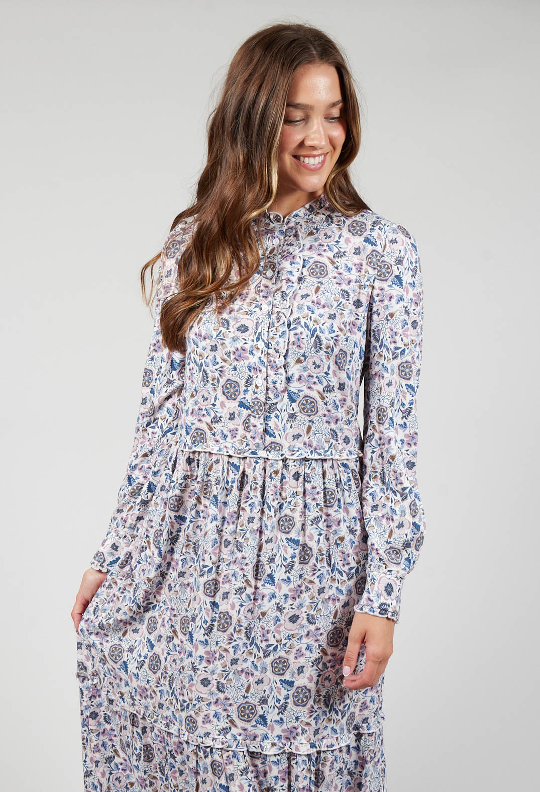 Midi Dress with Ruffle Detail in Waterflower Orchid