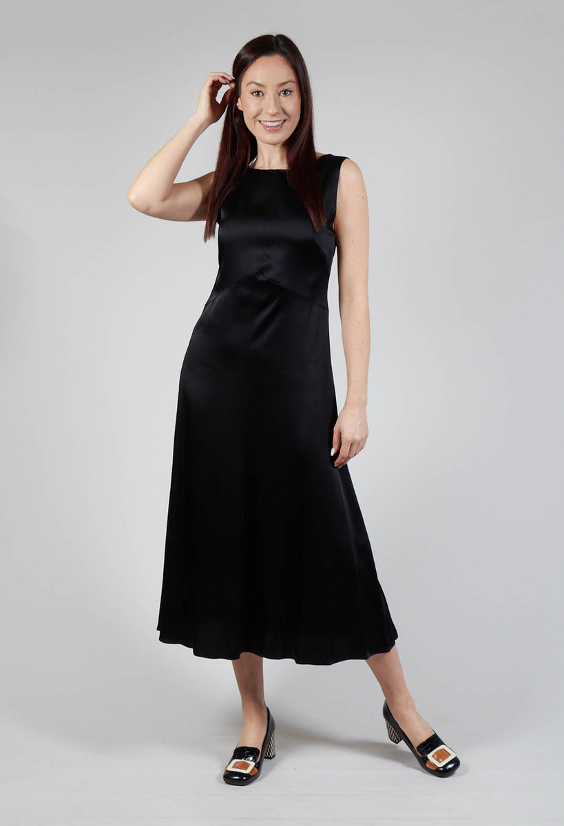 Beatrice B Flared Satin Dress in Black