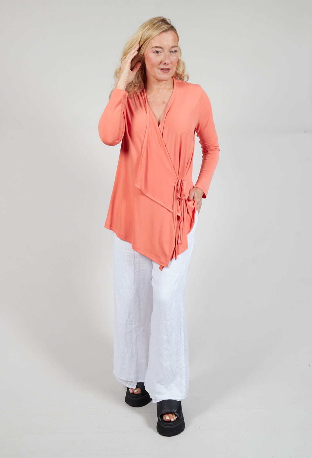 Draped Tie Jacket in Coral