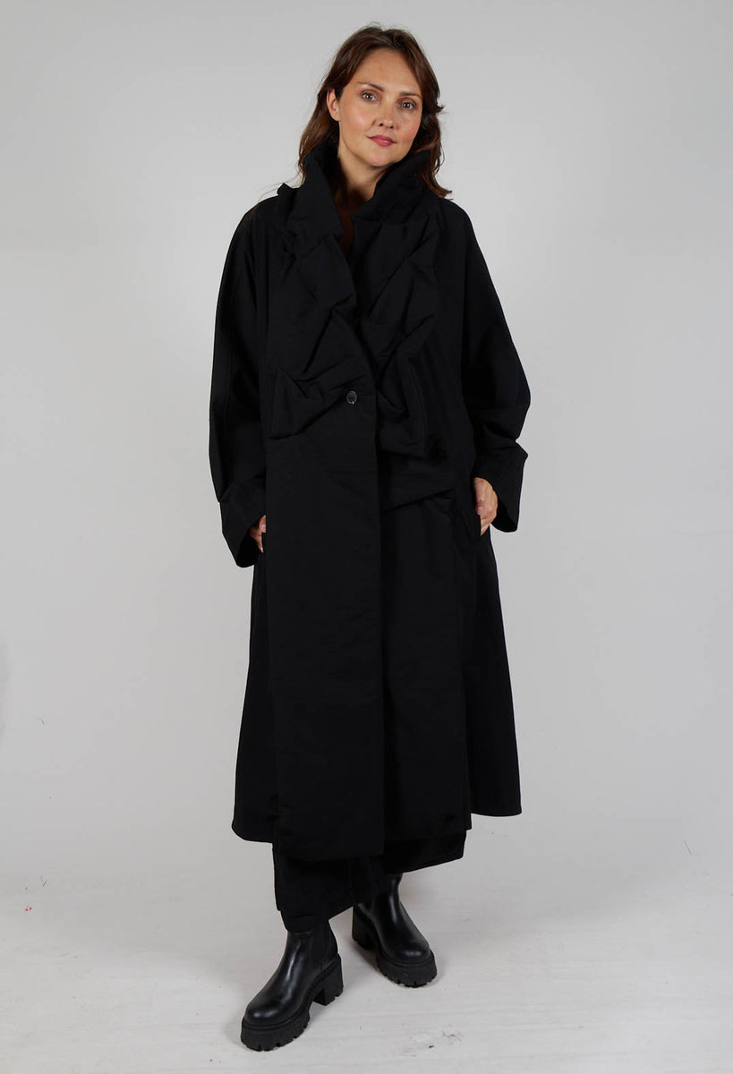 Rundholz Mainline Gathered Coat in Black | Olivia May