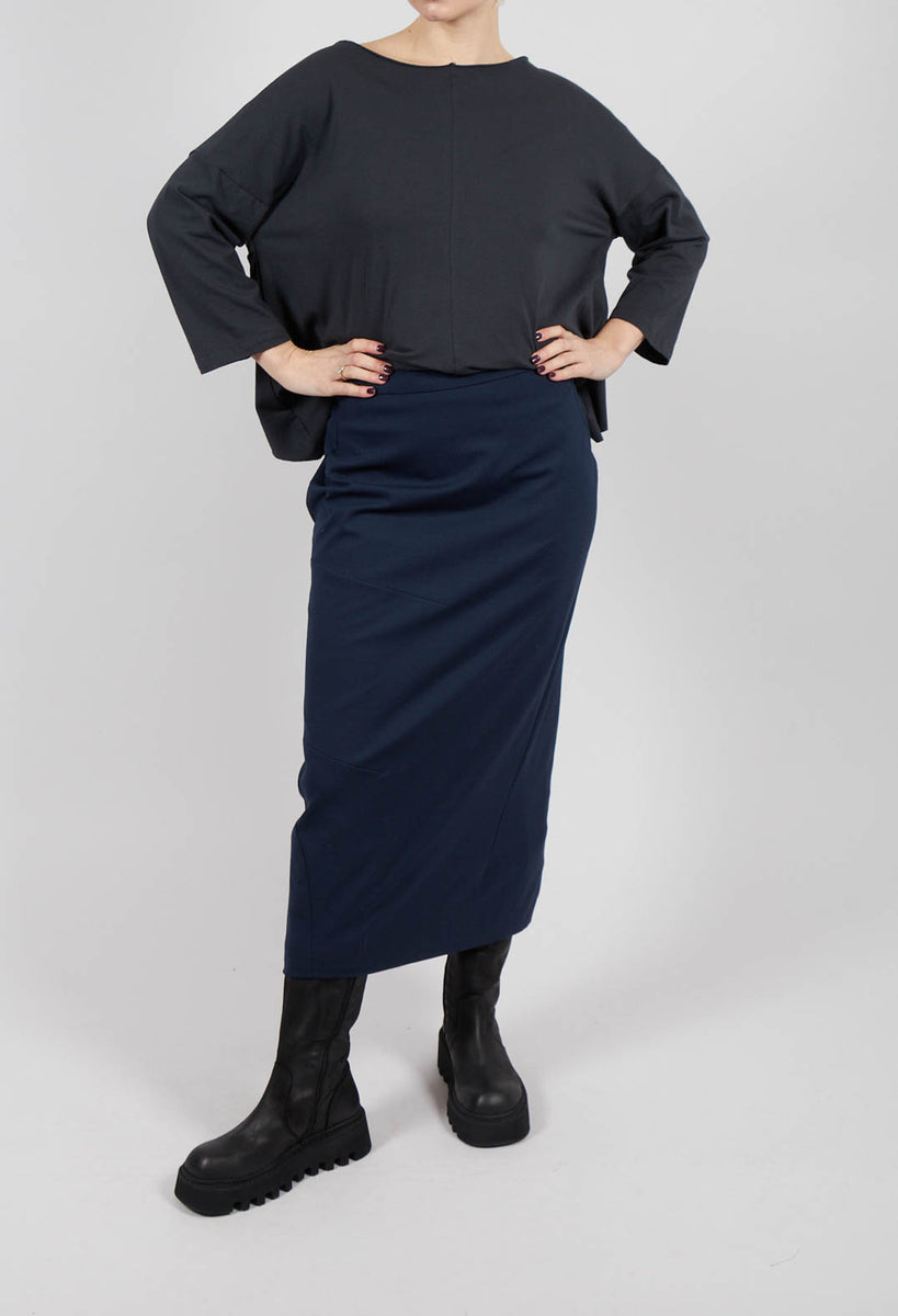 Nuovo Borgo Pencil Skirt with Back Slit in Navy | Olivia May