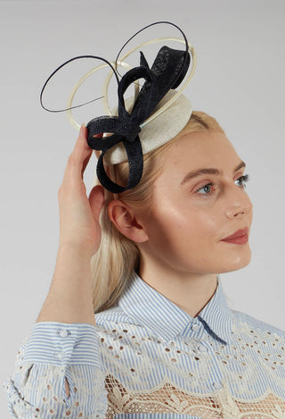 Headband Fascinator in Ivory and Navy