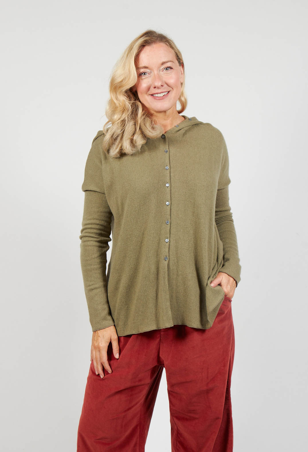 Hooded Cardigan WS in Olive