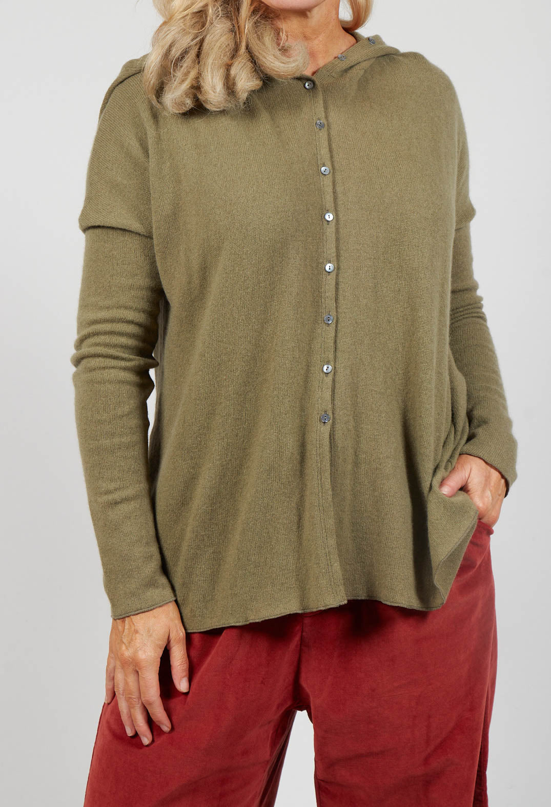 Hooded Cardigan WS in Olive