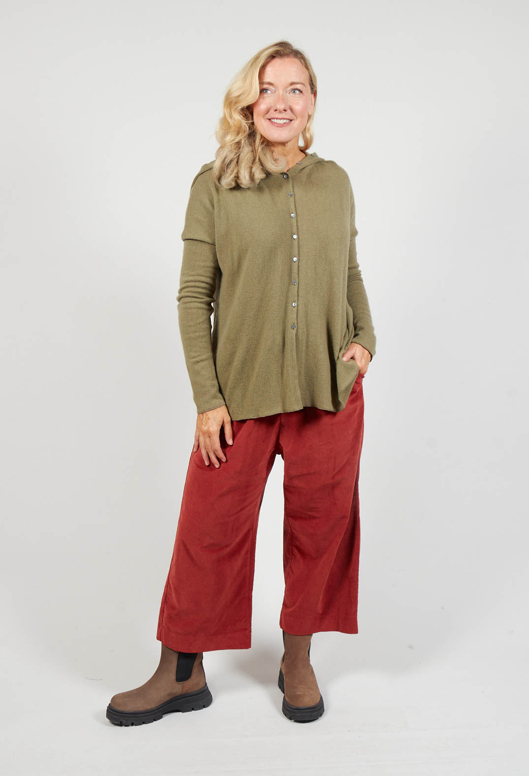 Hooded Cardigan WS in Olive