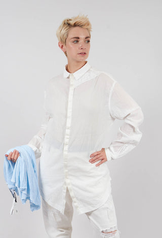 Long Shirt with Ruffle Shoulder Detail in White