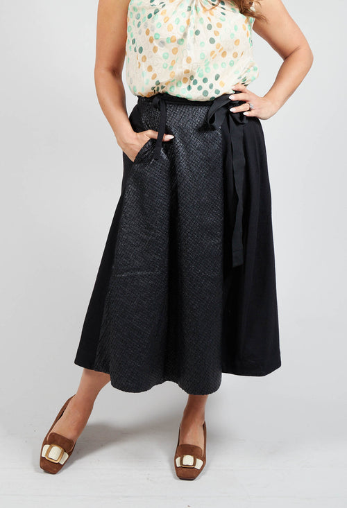 Wrap Skirt with Textured Faux Leather Look in Black