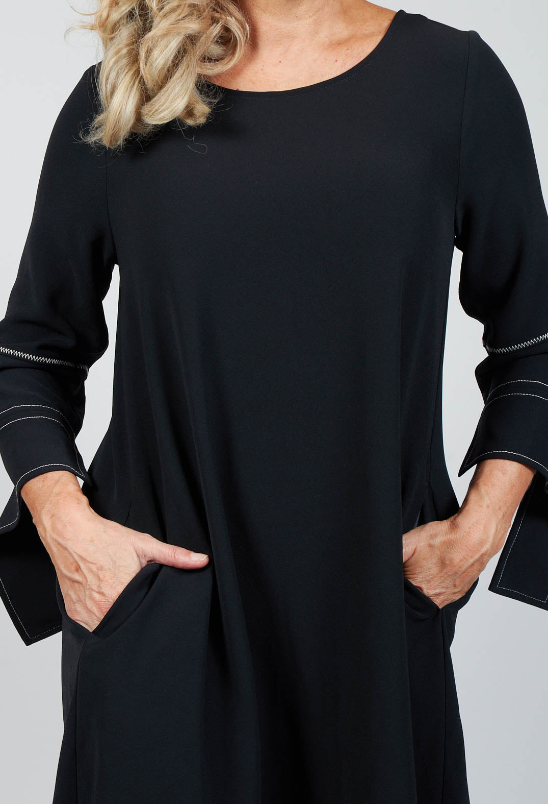 midi shift dress in black with sleeve detailing