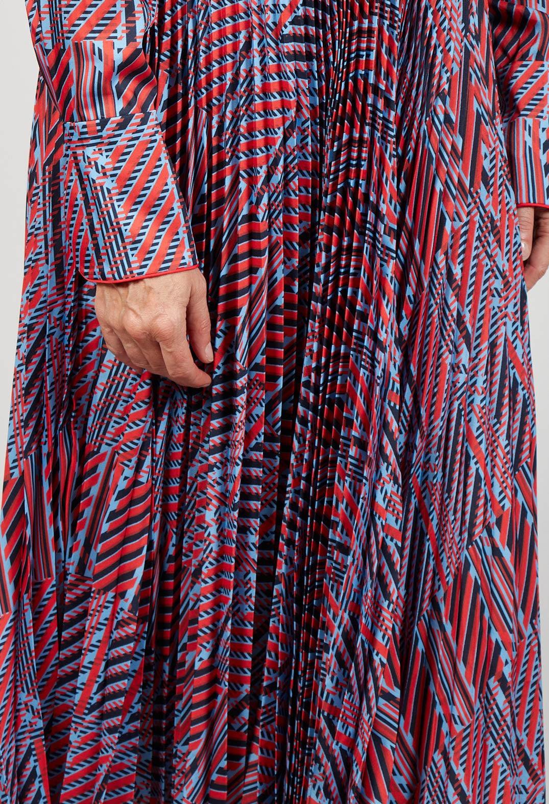 printed maxi dress in red and blue
