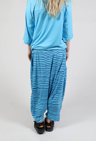 Jersey Drop-Crotch Trousers in Turquoise with Blue Lines