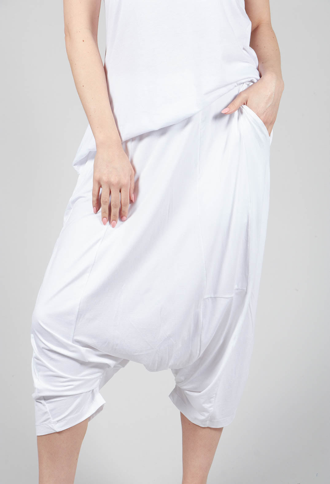 Jersey Drop-Crotch Trousers in White