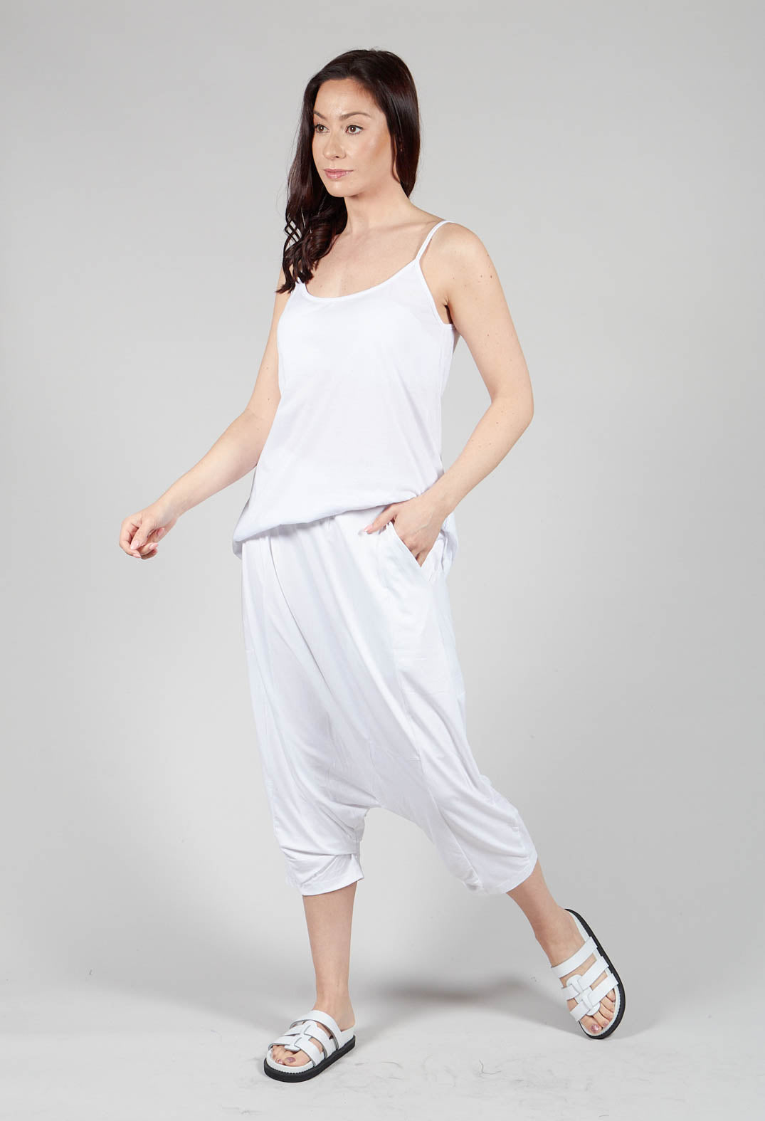 Jersey Drop-Crotch Trousers in White