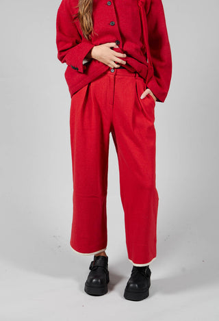 Pleated Trousers with Contrast Lining in Red Anthracite