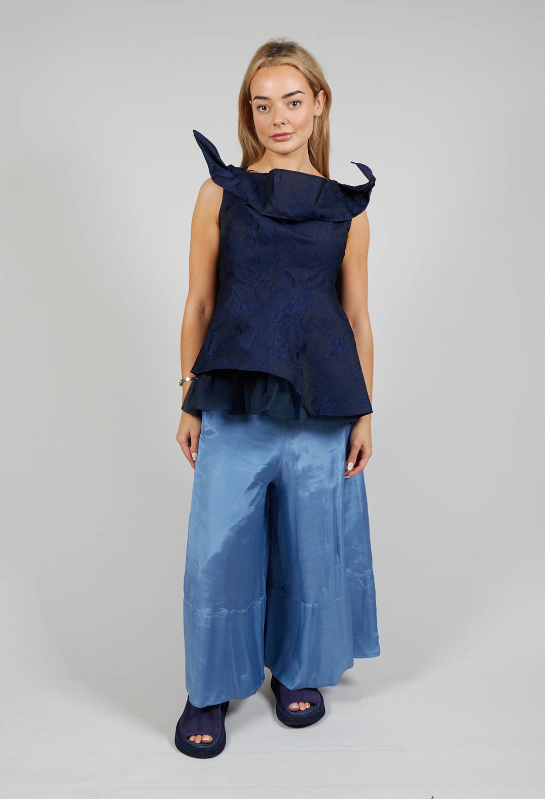 Lace Cowl Neckline Top in Blue