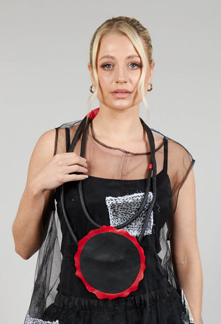 Leather Disc Necklace in Black and Red
