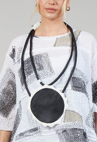 Leather Disc Necklace in Black and White