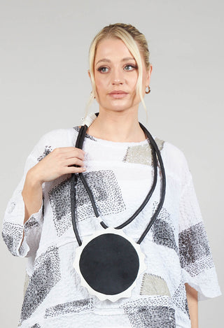Leather Disc Necklace in Black and White