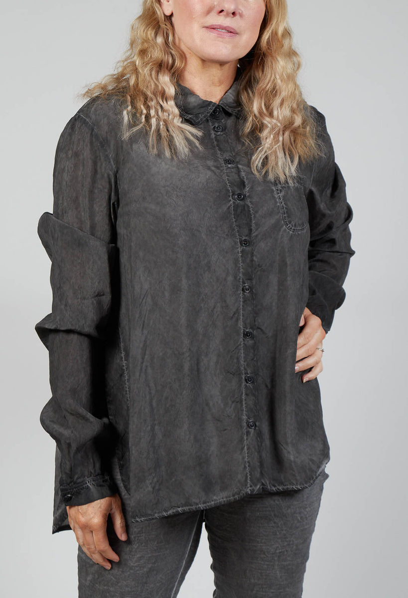 Dress with Bleached Stitching in Coal Cloud