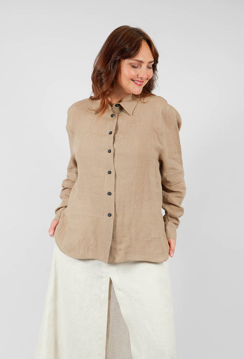 Long Sleeve Linen Shirt in Taupe