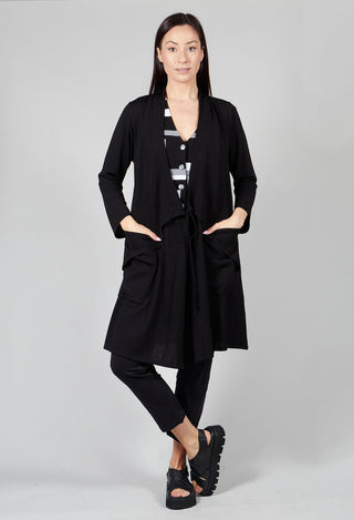 Longline Cardigan with Pockets in Black