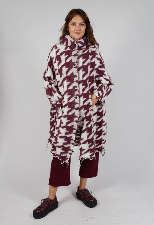 Longline Hooded Cardigan in Merlot Bone Jacquard