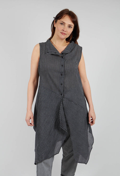 Longline Sleeveless Shirt in Black Check