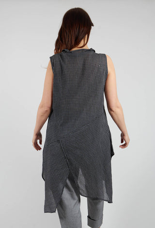 Longline Sleeveless Shirt in Black Check