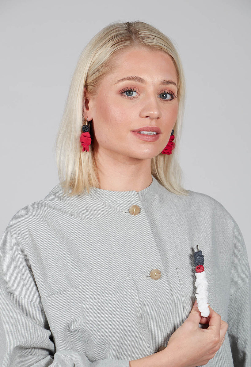 Mache Paper Clip Brooch with Ribbon in Green Multicolour