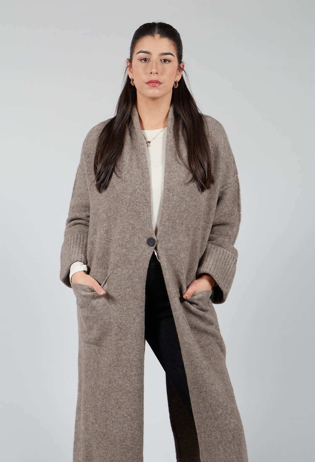 Merino Wool Overcoat in Taupe