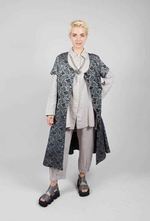 Button Floral Jacquard Dress in Black