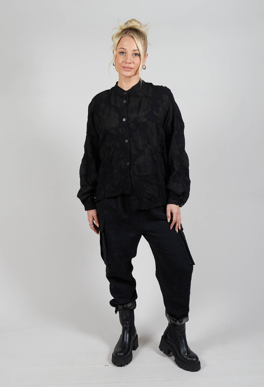 Over Shirt in Lana Folata Nero