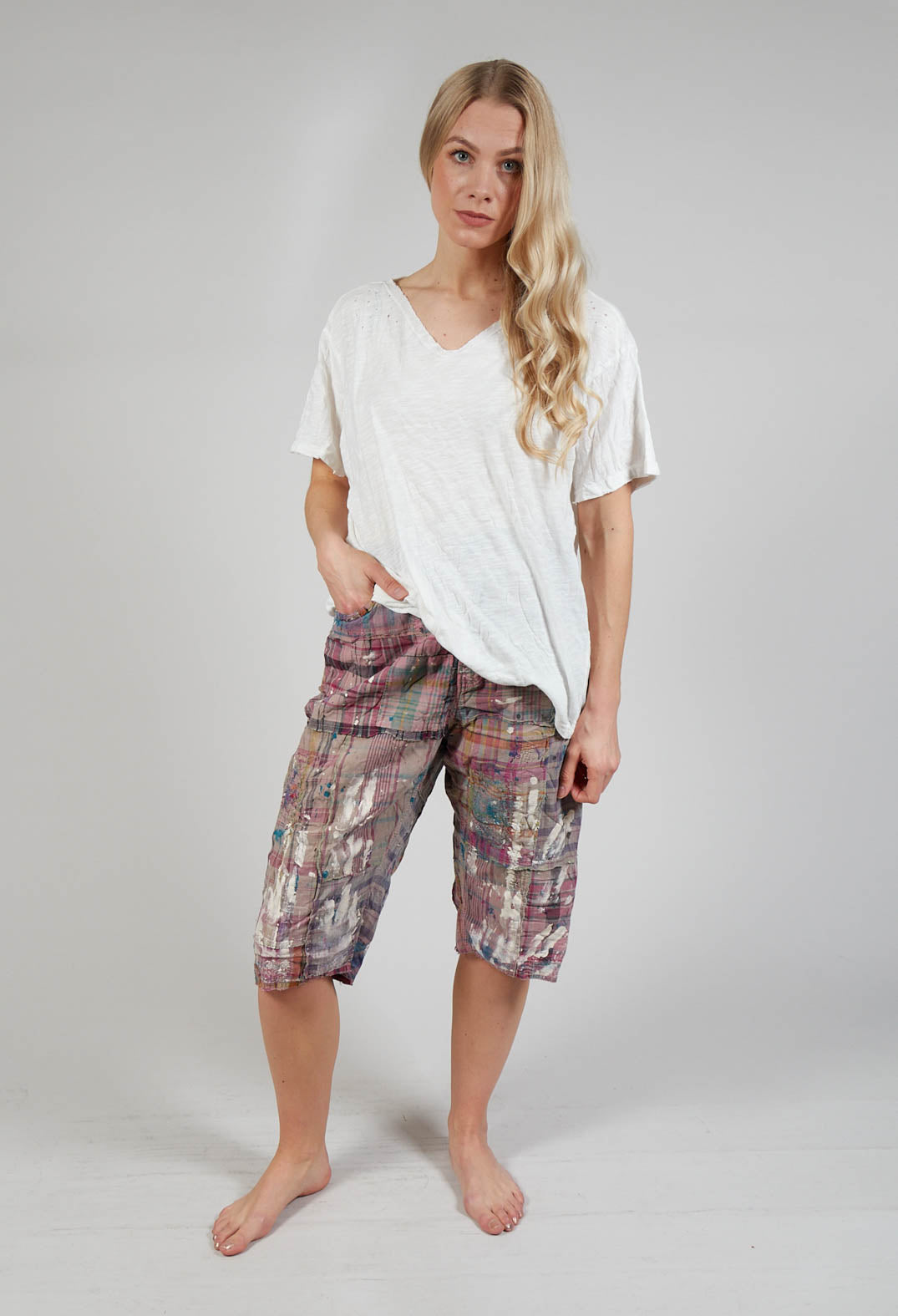 Patchwork Miner Shorts in Madras Pink