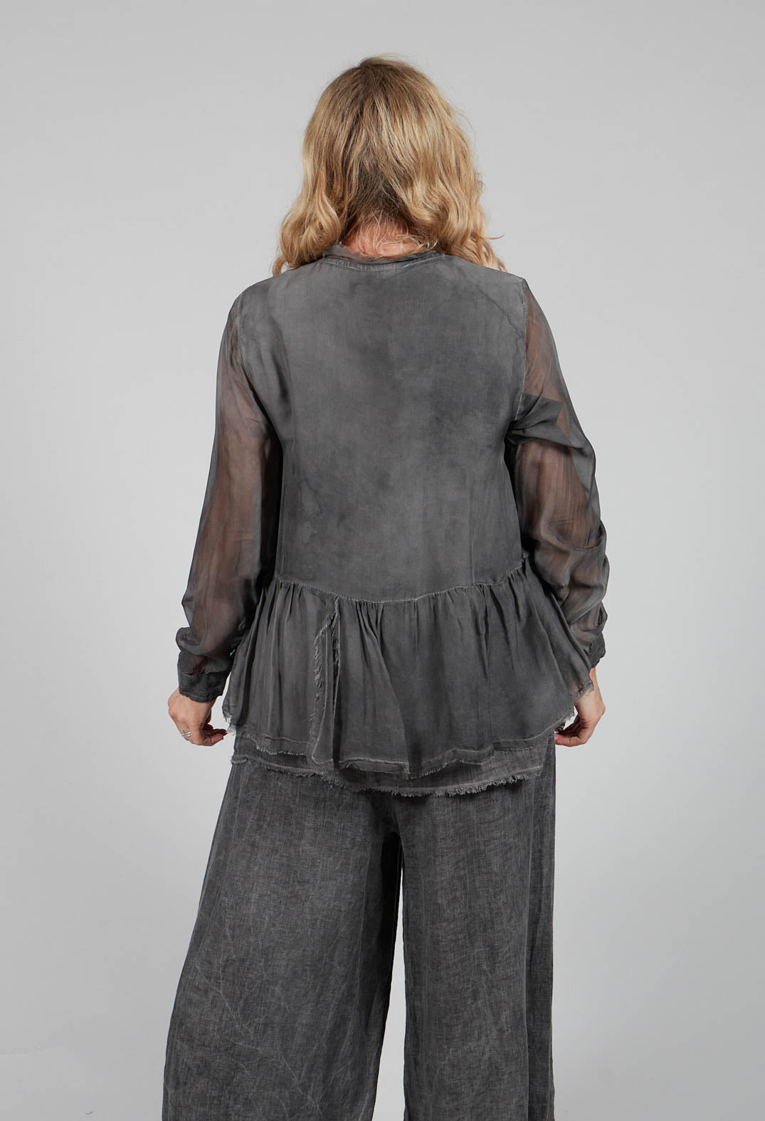 Peplum Tie Blouse in Lino Grey Storm