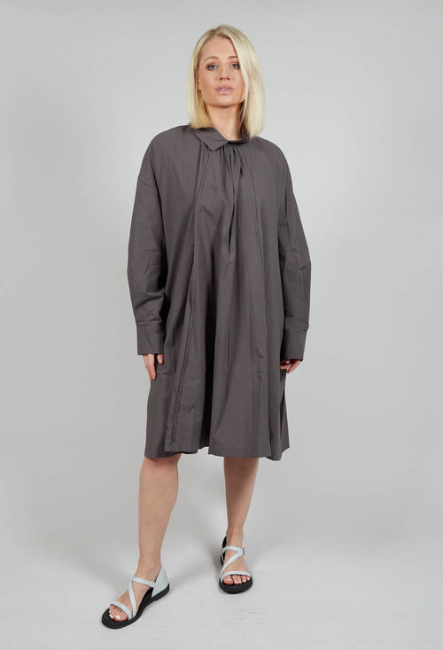 Pleated Neckline Shirt Dress in Grey